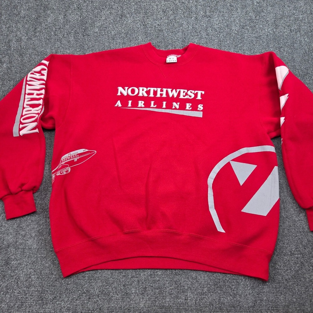 Vintage Northwest Airlines Sweatshirt Mens XL Red Aviation 80s Made in USA Retro